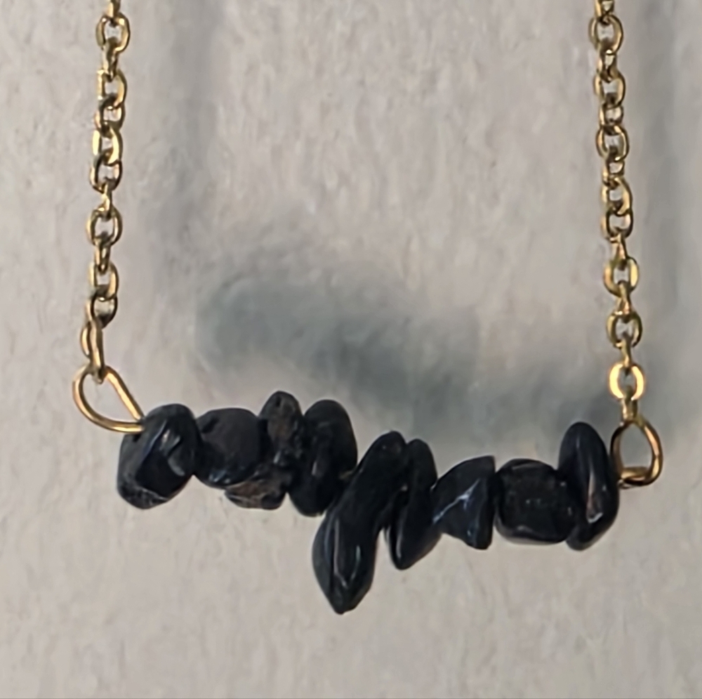 Genuine HEMATITE Necklace with Delicate Gold Chain Nwot